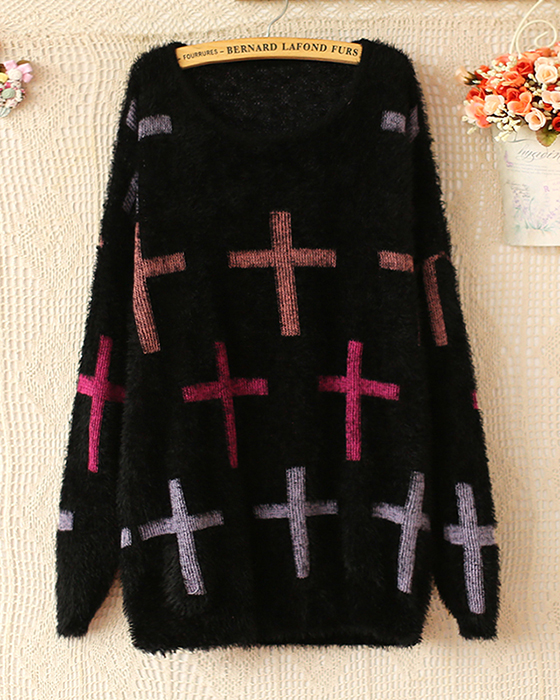 Patchwork Large Size  Round Collar Sweater